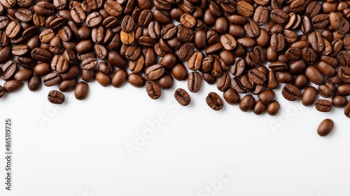 Piles of coffee beans on white background. 