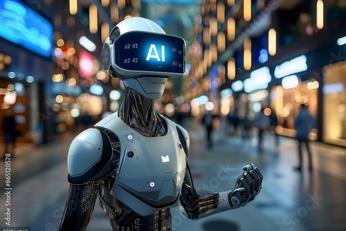 Wallpaper Mural AI Robot in Futuristic Urban Environment Representing Advanced Technology and Innovation Torontodigital.ca