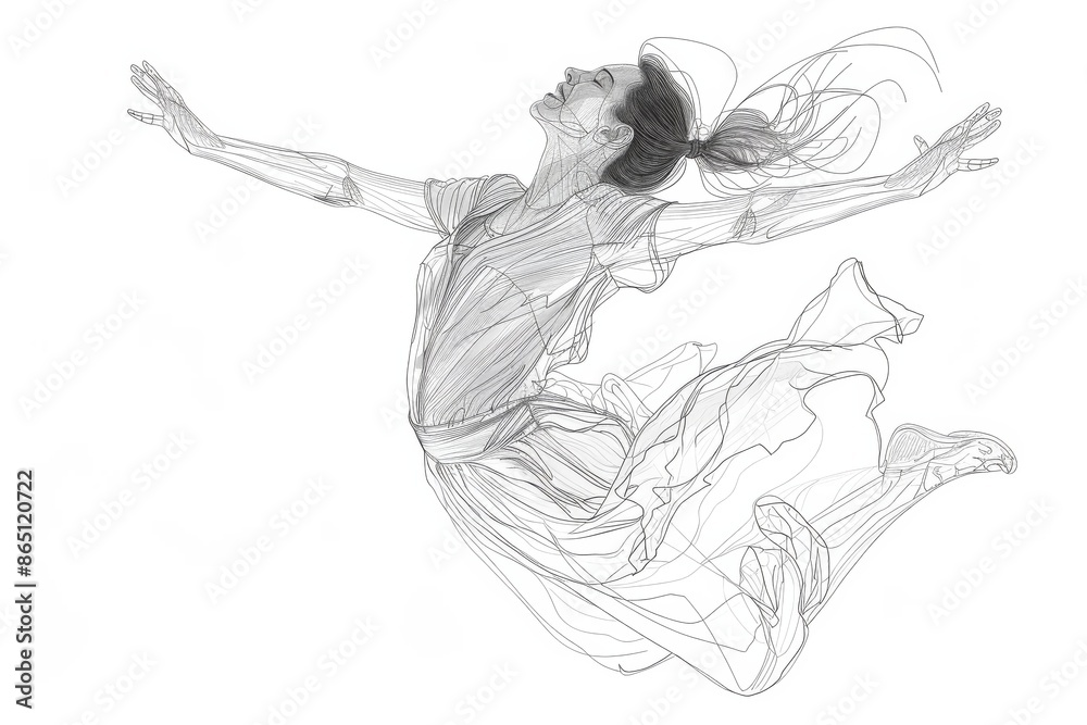 Sketch of a woman jumping in the air with joy and abandon. Sketch of a woman jumping in the air with joy and abandon.