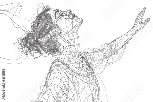 The line drawing of a woman with arms outstretched.