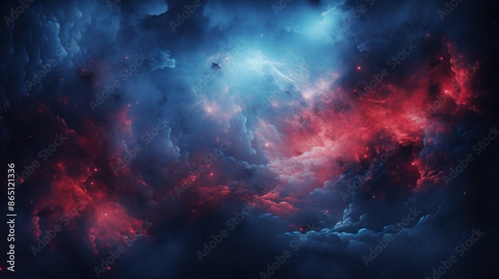 Fototapeta premium blue and red fractal clouds with a surreal atmosphere 