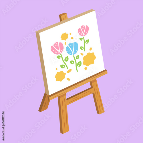 Easel with colorful flowers