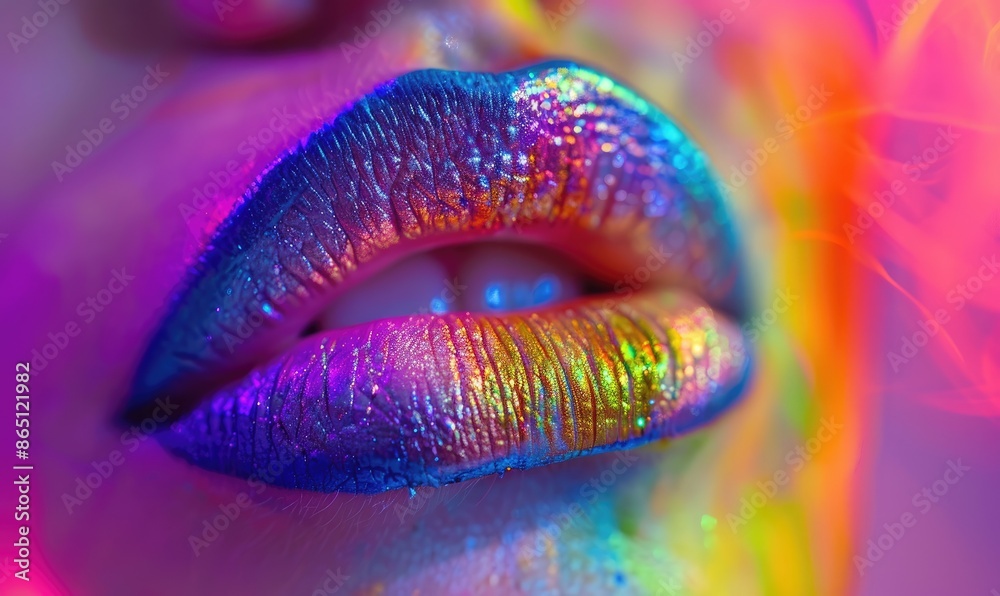 Macro Close-Up of Woman's Lips with LGBTQ+ Colors Macro Close-Up of Woman's Lips with LGBTQ+ Colors