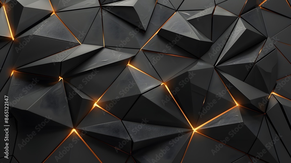 3d render, abstract black crystal background with gold line, faceted texture, macro panorama, wide panoramic polygonal wallpaper 3d render, abstract black crystal background with gold line, faceted texture, macro panorama, wide panoramic polygonal wallpaper