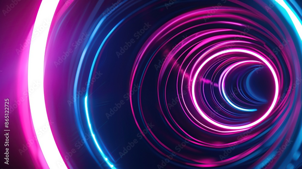 Neon glowing circle lines making a tunnel with vanishing point. Color lights abstract motion. Speed effect. Colorful wave spiral curve. Black background. Chaos wavy texture. Parallel pattern. Infinite Neon glowing circle lines making a tunnel with vanishing point. Color lights abstract motion. Speed effect. Colorful wave spiral curve. Black background. Chaos wavy texture. Parallel pattern. Infinite