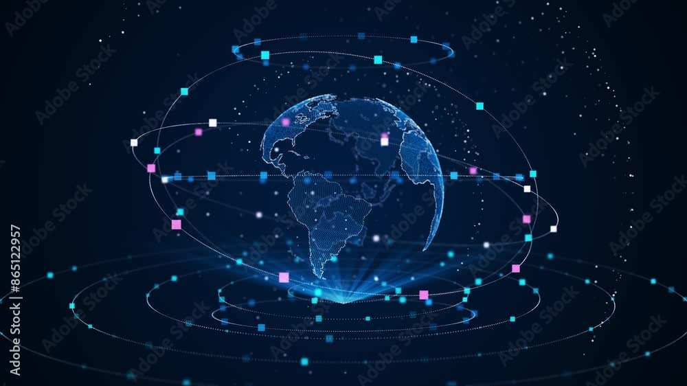 Digital Earth map Globe, network technology 6G hi speeds connection futuristic abstract background concept. database cryptocurrency concept. Business finance network currency crypto mining.