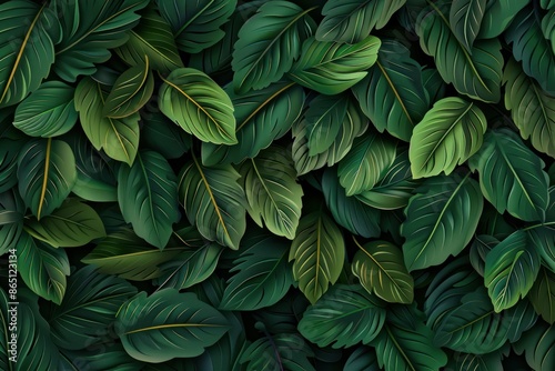 Leaves of tropical plants, green natural background. 