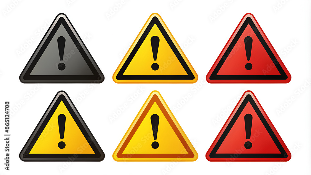 Danger warning icon set. alert triangle warn sign in black, yellow, and red color. exclamation sign. Danger warning icon set. alert triangle warn sign in black, yellow, and red color. exclamation sign.