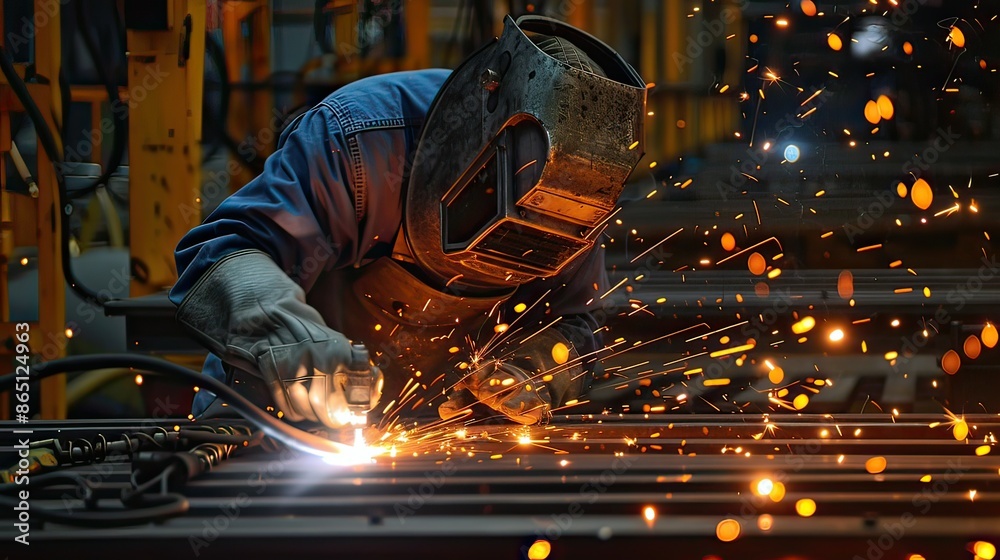 Welder welding sheet metal Welder welding sheet metal