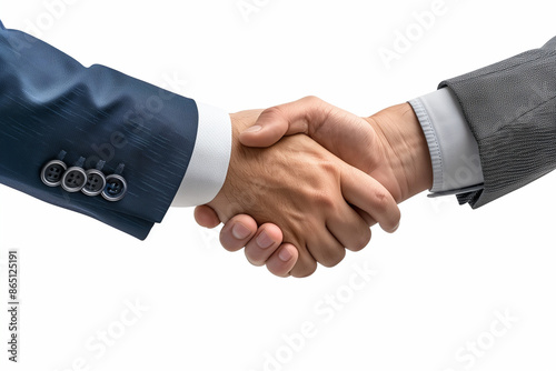 Close-up of Businessmen in Formal Suits Shaking Hands Representing Corporate Agreement, Trust, and Professional Partnership on a White Background