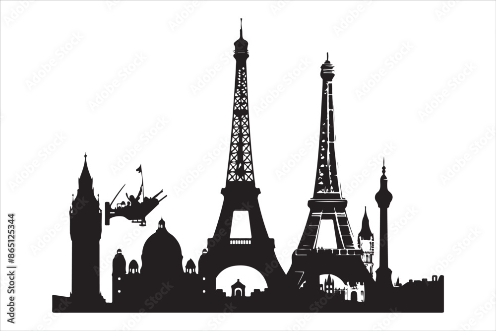 Obraz premium Eiffel Tower 🗼, Statue of Liberty 🗽, Big Ben 🕰️, Colosseum 🏛️, Great Wall of China 🏯, Taj Mahal 🕌, Sydney Opera House 🎭, Pyramids of Giza 🏜️, Leaning Tower of Pisa 🏰, Mount Fuji 🗻, Machu Pic