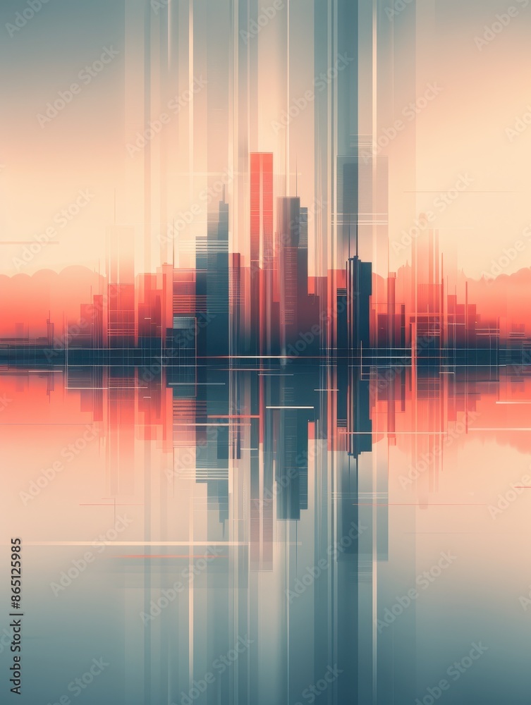 Fototapeta premium Abstract Neon Cityscape Reflection