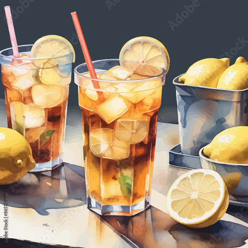 Ice Lemon Tea Ilustration Design Very Cool