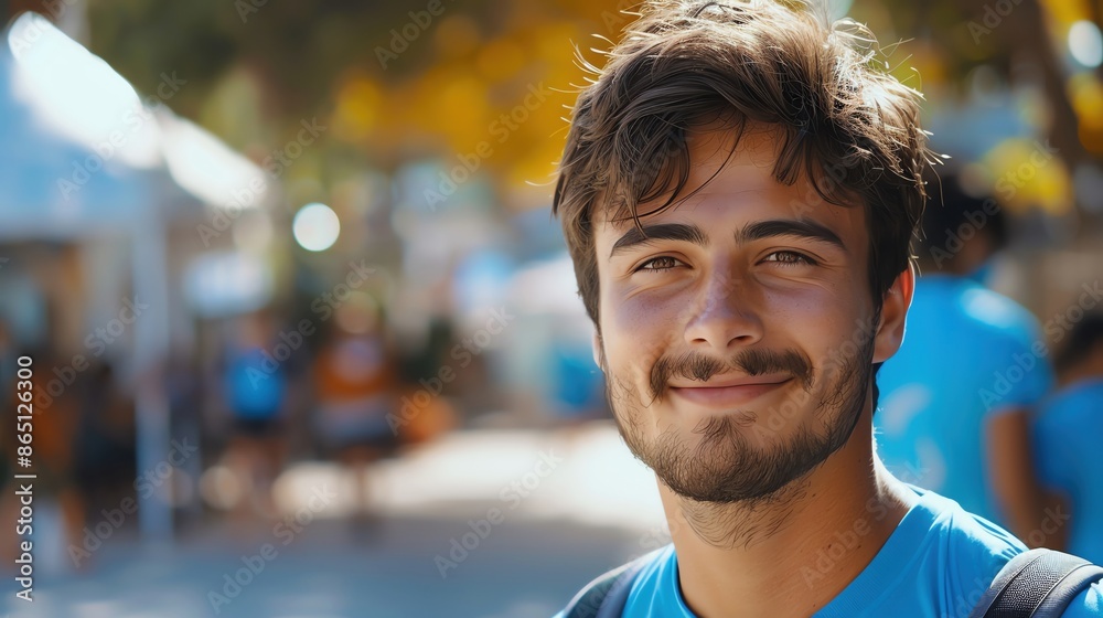 Fototapeta premium Portrait of a volunteer helping during World Humanitarian Day with a caring expression and ample copy space