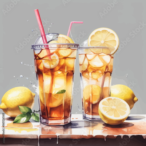 Ice Lemon Tea Ilustration Design Very Cool