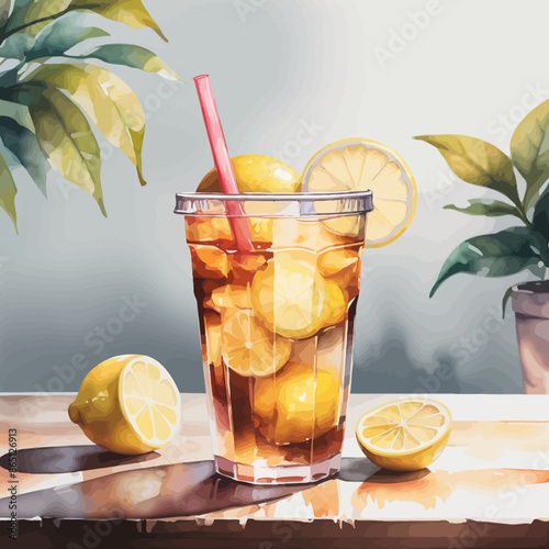 Ice Lemon Tea Ilustration Design Very Cool