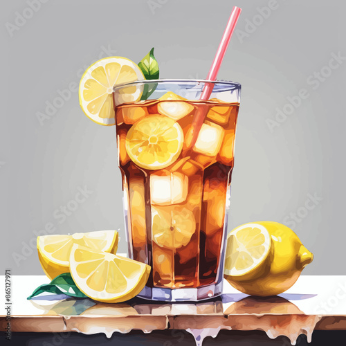 Ice Lemon Tea Ilustration Design Very Cool