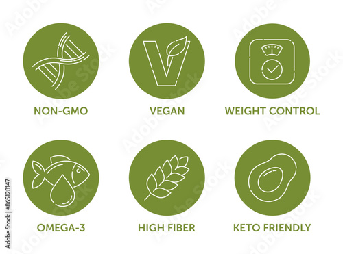 Main features icons for food dietary supplement labeling