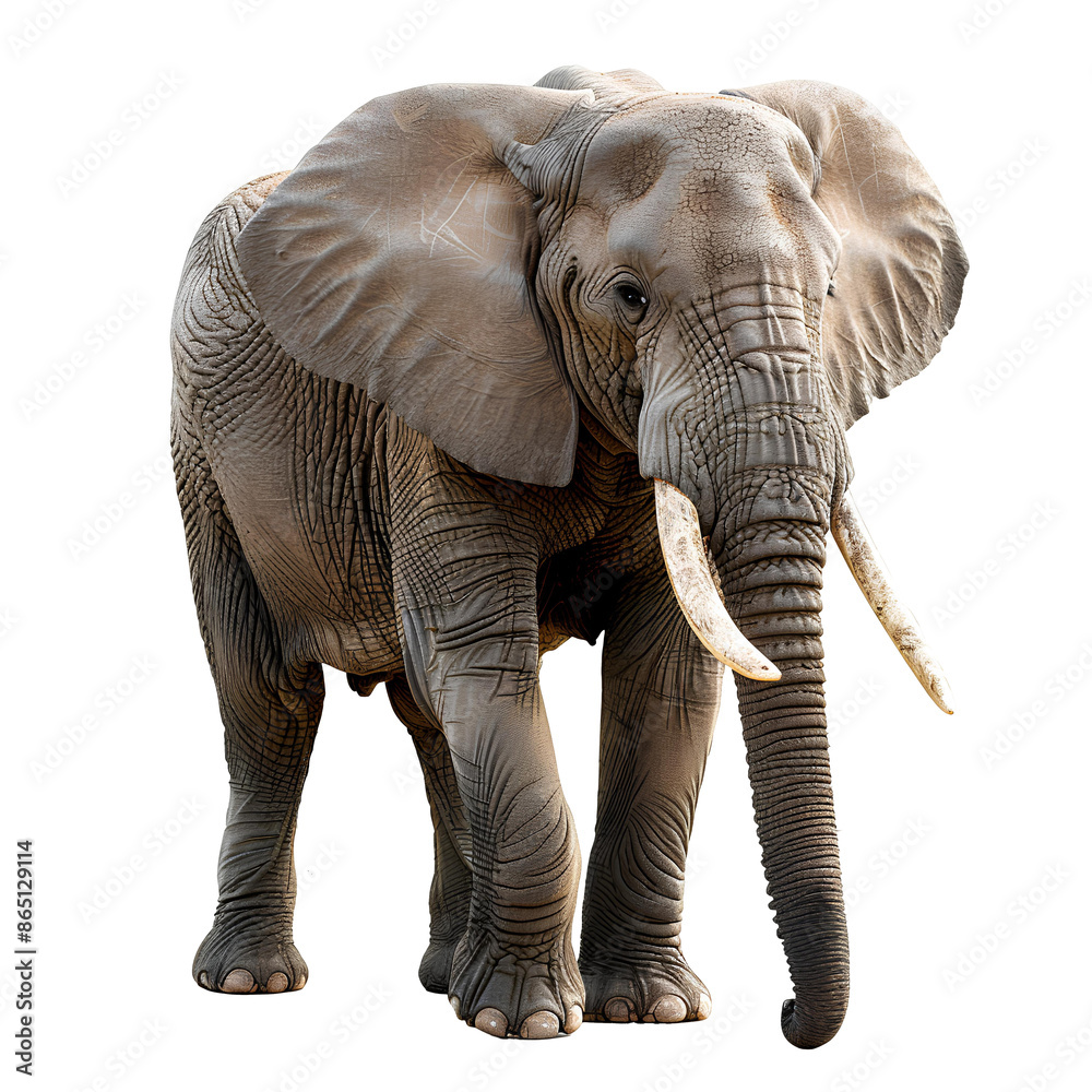Fototapeta premium Elephant PNG. African elephant looking into the camera isolated. African bush elephant PNG. African forest elephant PNG. Asian elephant PNG. African wildlife
