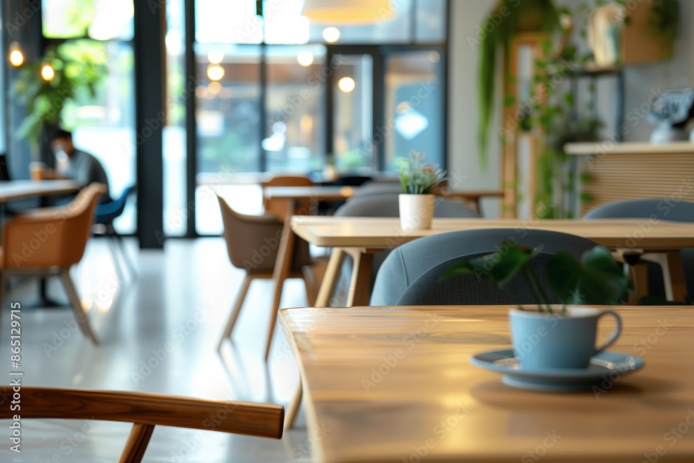 Cozy Cafe Retreat: Closeup View of Wooden Table and Chairs