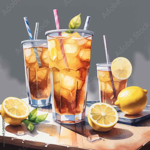 Ice Lemon Tea Ilustration Design Very Cool