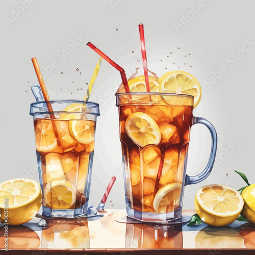 Ice Lemon Tea Ilustration Design Very Cool