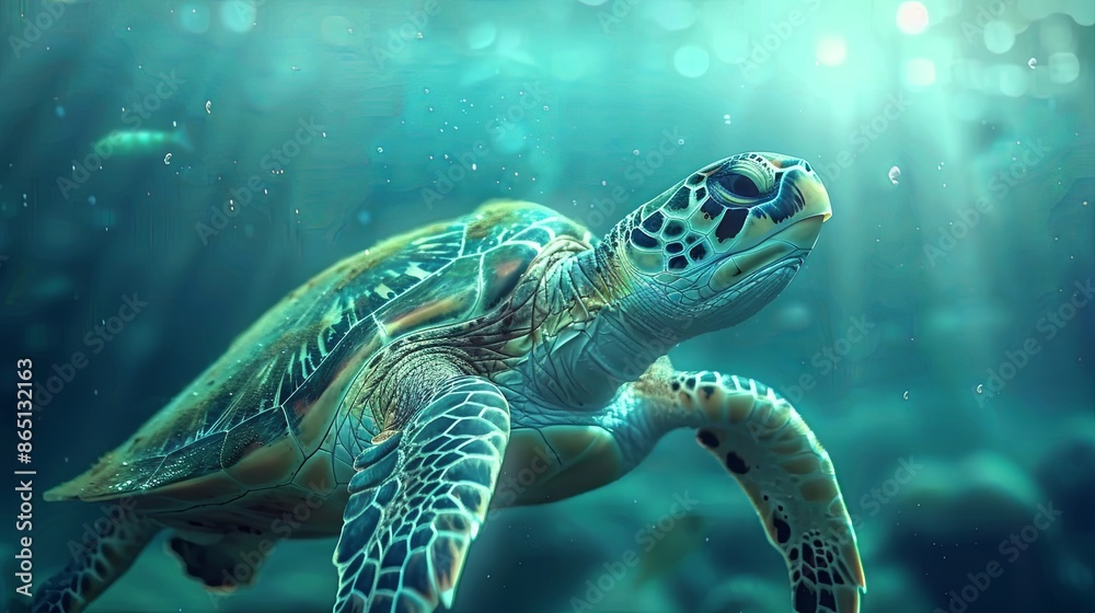 Obraz premium A sea turtle gracefully swimming in the blue waters