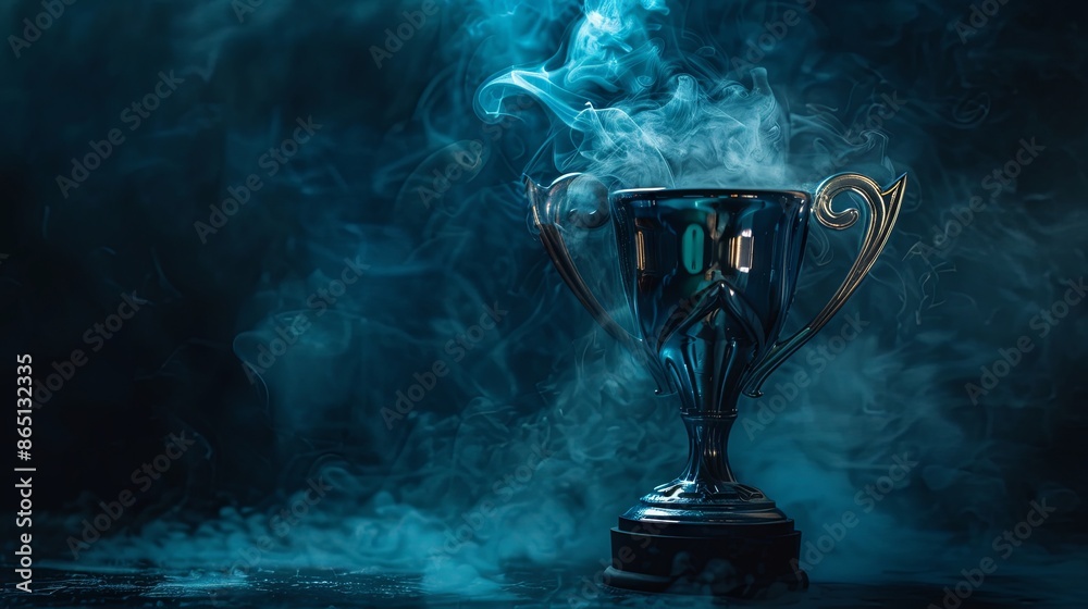 Golden cup on isolated black background with smoke Golden cup on isolated black background with smoke