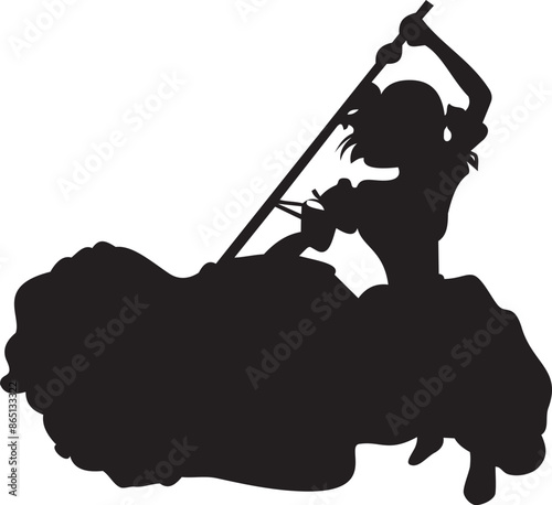 Girl in a fluffy dress with a sword