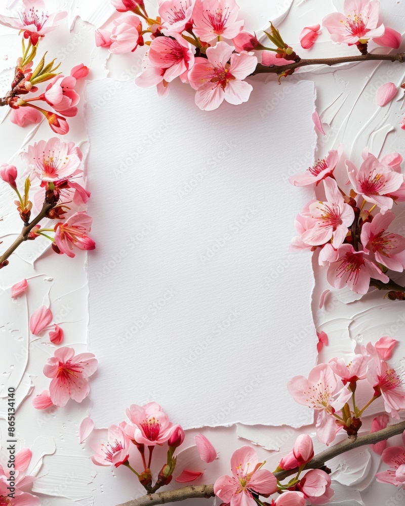 Blank paper card mock-up with Sakura blossoms Blank paper card mock-up with Sakura blossoms