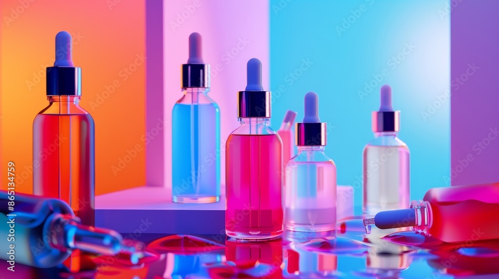 Precision Elixir Vibrant Serums in a Scientific Setting Closeup Skincare Droppers Stock Image Precision Elixir Vibrant Serums in a Scientific Setting Closeup Skincare Droppers Stock Image