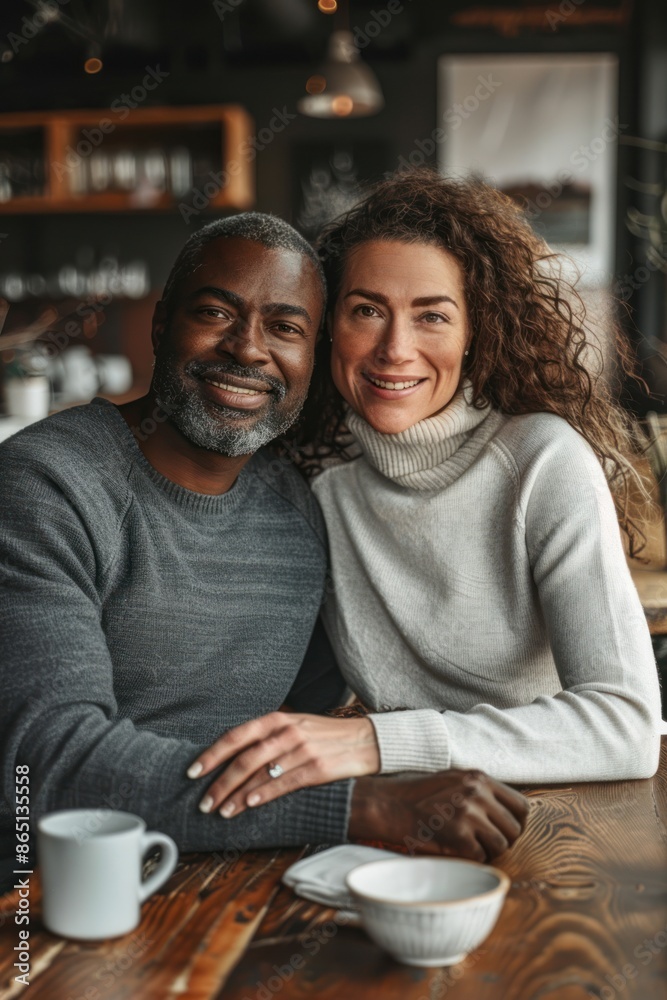 27. Portrait of a mixed-ethnicity couple enjoying a quiet morning in a cozy coffee shop, high quality photo, photorealistic, relaxed mood, natural light 27. Portrait of a mixed-ethnicity couple enjoying a quiet morning in a cozy coffee shop, high quality photo, photorealistic, relaxed mood, natural light