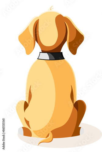 pet dog sitting with from the back and waiting for its owner flat cartoon vector illustration