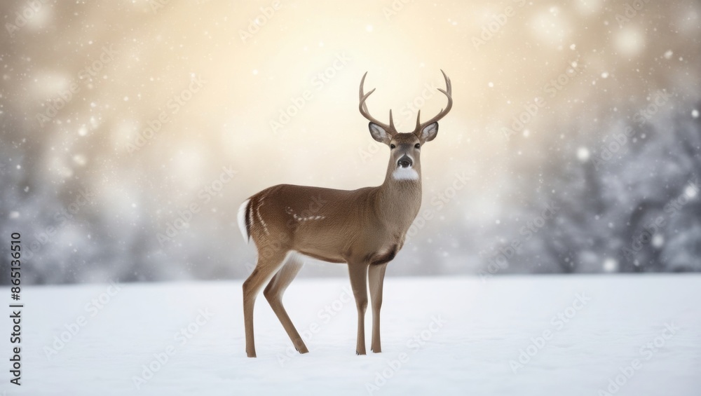 A deer standing against a snowy background A deer standing against a snowy background