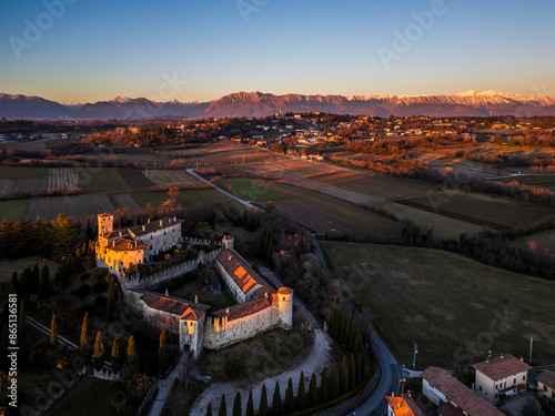 The ancient manor of Villalta at sunset. Pearl three the hills of Friuli. photo