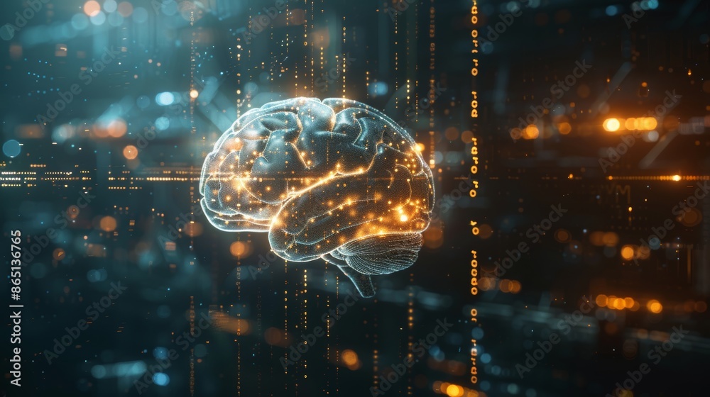 Enigmatic AI Illuminated Digital Brain in CodeFilled Void Enigmatic AI Illuminated Digital Brain in CodeFilled Void