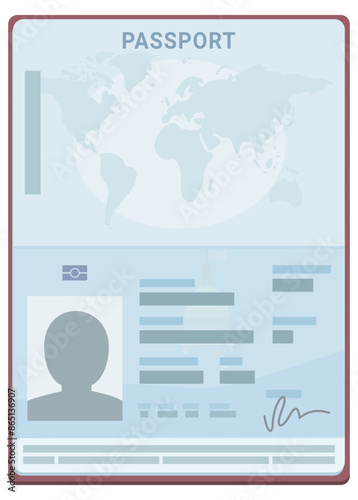 Open passport isolated in flat design style  (cut out)