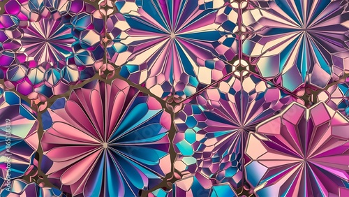 Ornate Geometric Petals Grid, Abstract Vector Seamless Pattern Wallpaper
