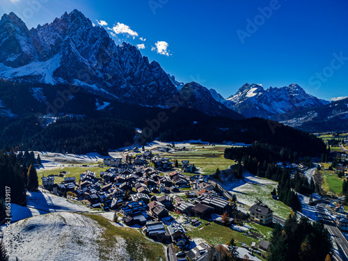 The Sappada valley among the Dolomites seen from above. photo