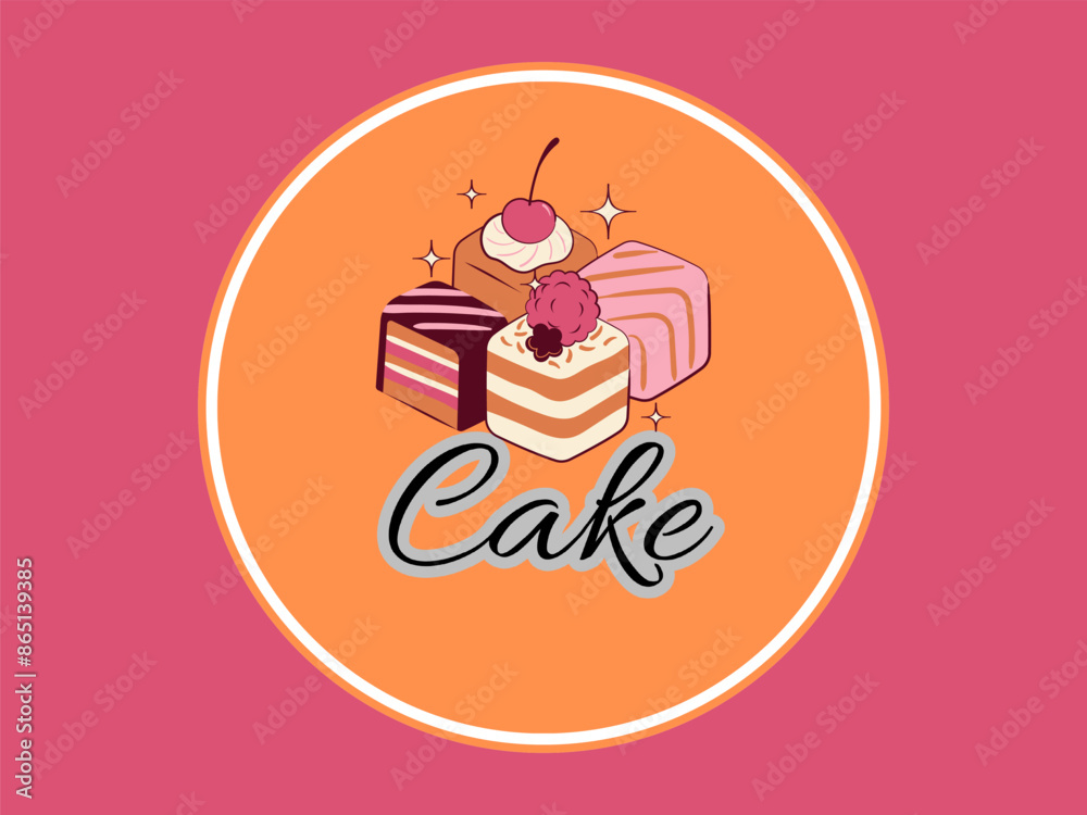 The graphic design uses a circle shape with a cake in the middle The graphic design uses a circle shape with a cake in the middle