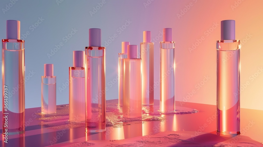 Radiant Beauty Skincare Bottles Silhouetted Against Sunrise Skyline Radiant Beauty Skincare Bottles Silhouetted Against Sunrise Skyline