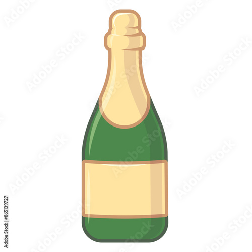 Closed bottle of champagne on white background. Vector illustration for store, cafe, bar, party, cocktail recipe. Object for menu, poster, website, banner, flyer, cover, invitation, postcard, print