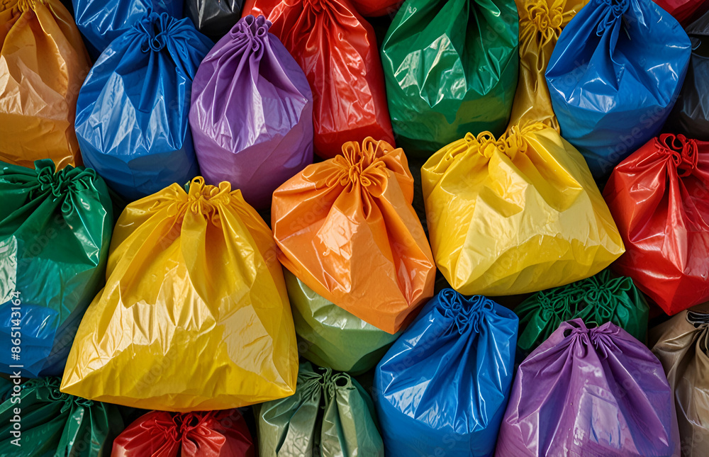 Colorful plastic bags pattern. Concept problem environmental pollution plastic Plastic Bag Free Day, Generative AI Colorful plastic bags pattern. Concept problem environmental pollution plastic Plastic Bag Free Day, Generative AI
