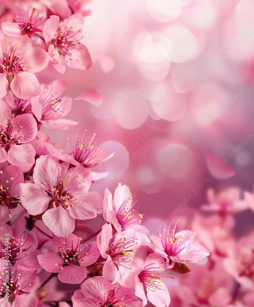 Close-up of cherry blossoms, delicate pink background with sakura Close-up of cherry blossoms, delicate pink background with sakura