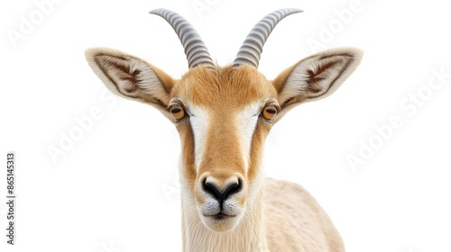 2. Create a high-resolution image of a Saiga Antelope highlighting its unique large nose and distinctive horns, with a transparent background suitable for seamless integration onto a white backdrop. photo