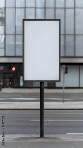 Blank billboard in an urban setting with a modern building background, perfect for advertising or promotional content.