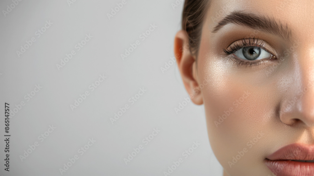 Close-up of a 30-year-old Caucasian woman with youthful skin, highlighting beauty and skincare Close-up of a 30-year-old Caucasian woman with youthful skin, highlighting beauty and skincare