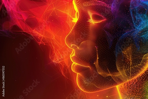 Abstract girl face made of lines digital girl artificial intelligence silhouette