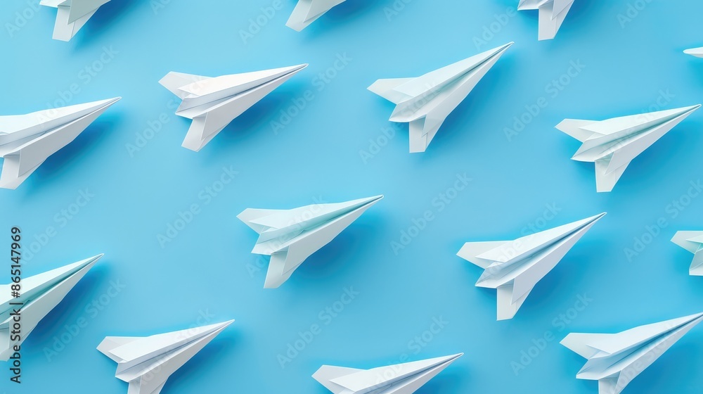 Paper planes arranged neatly on blue background Paper planes arranged neatly on blue background