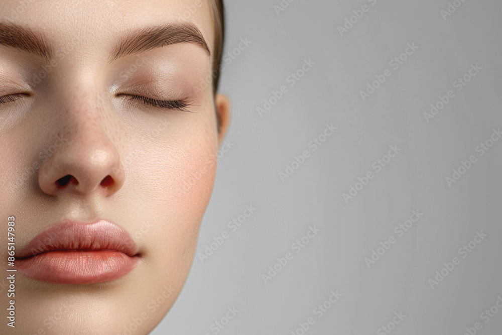 Close-up of a beautiful caucasian woman with flawless skin and natural makeup, focusing on skincare and beauty Close-up of a beautiful caucasian woman with flawless skin and natural makeup, focusing on skincare and beauty